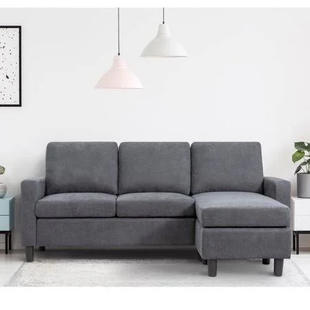 JAMFLY Convertible Gray Sectional Reversible Chaise - L-Shaped Sofa with Modern Linen Fabric