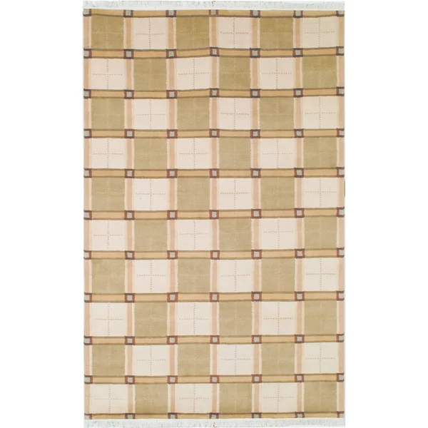 Safavieh Hand-Knotted Lexington Plaid Ivory Wool Rug (4' x 6')