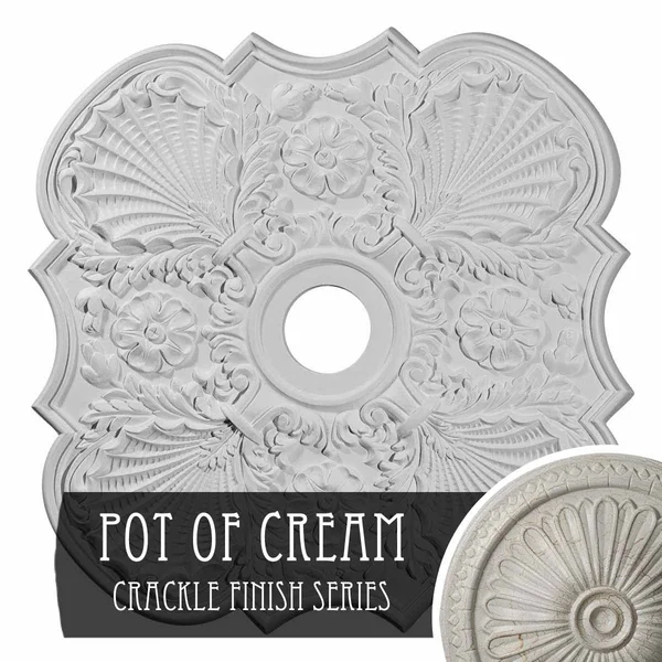 29x22OD x 3 5/8x22ID x 1 3/8x22P Flower Ceiling Medallion (Fits Canopies Up to 6 1/4x22) - Hand-Painted Pot of Cream Crackle