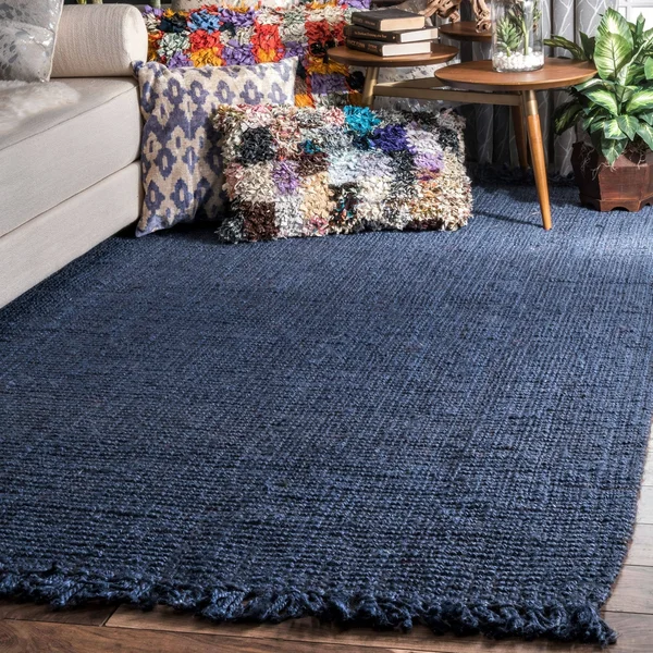 Havenside Home Caladesi Handmade Braided Natural Jute Reversible Area Rug - 5& x 8& Blue