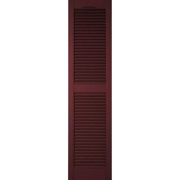 12 inchw x 30 inchh Lifetime Vinyl, Custom Cathedral Top Center Mullion, Open Louver Shutters, w/Shutter-Loks (Per Pair), Bordea