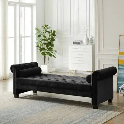 Roller Arm Gold Velvet Tufted Bench Rosdorf Park Color/Pattern: Black