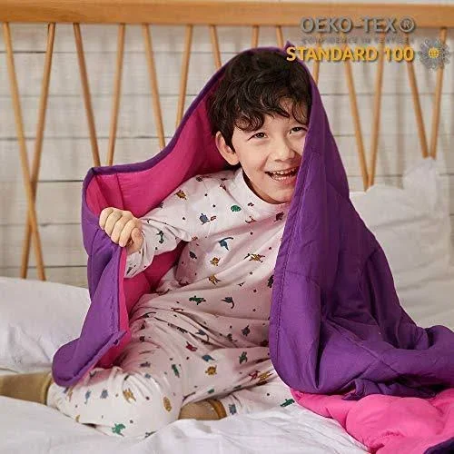 ZonLi Small Weighted Blanket 10 lbs(41&&x60&&, Pink/Purple), Cooling Weighted Blanket for Kids, Soft Material with Glass Beads