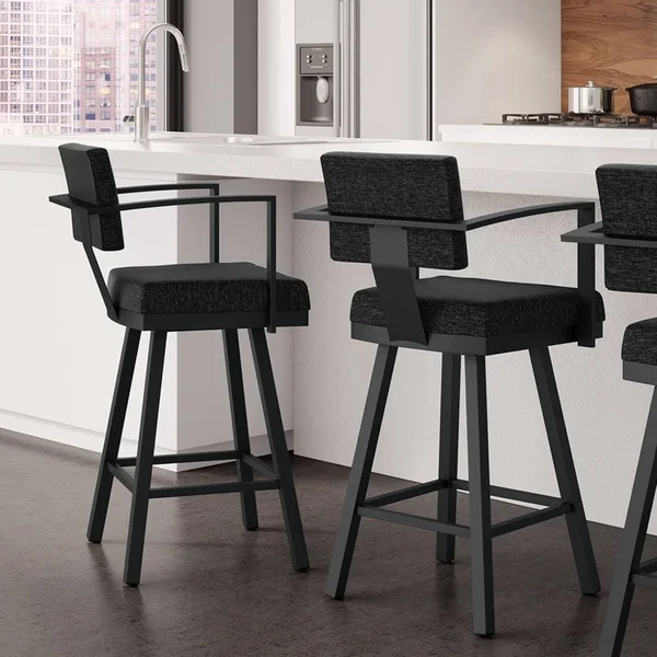 Amisco Akers 26.25x22 Polyester Swivel Counter Stool in Dark Blue/Black