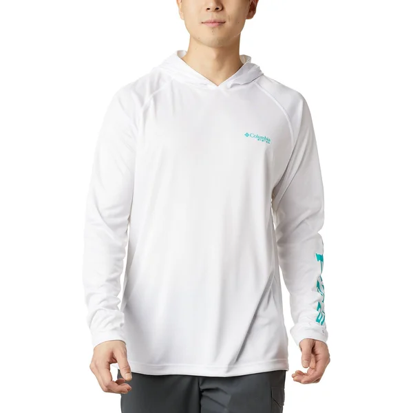 Columbia Terminal Tackle Hoodie S - White, Bright Aqua Logo