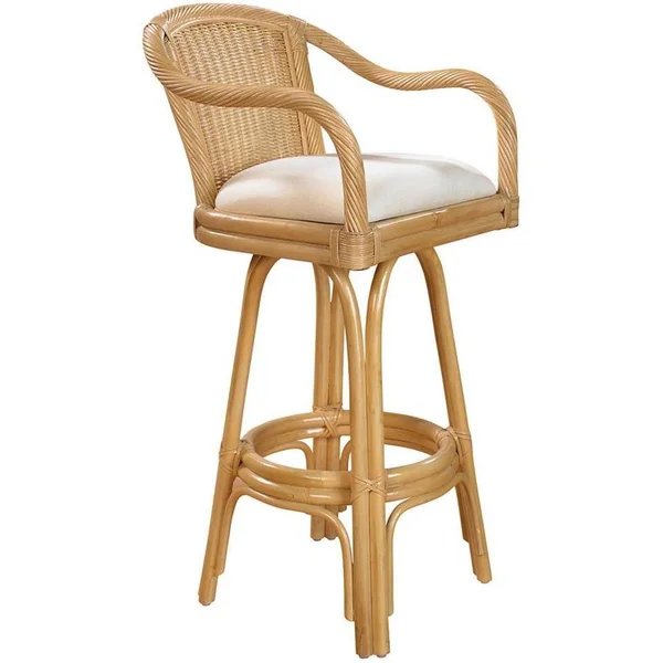 Key West Indoor Swivel Rattan & Wicker 24x22 Counterstool in Natural Finish - Hospitality Rattan Home 102-6101-NAT-C/TB-531