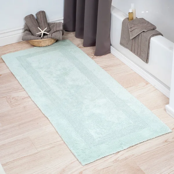 Solid Reversible Long Bath Rug Aqua - Yorkshire Home