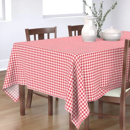 Tablecloth Check Summer Red and White Picnic Plaid Gingham Classic Cotton Sateen - Size: Square Small - 70” x 70”