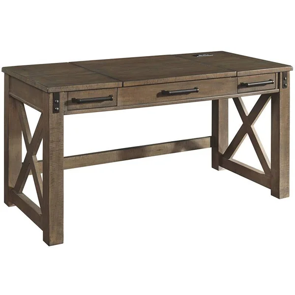 Bowery Hill Lift Top Writing Desk with USB Ports in Gray