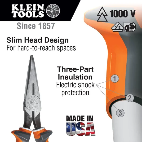 Klein Tools 2036EINS 6 inch Long Nose Pliers Side Cutting Slim