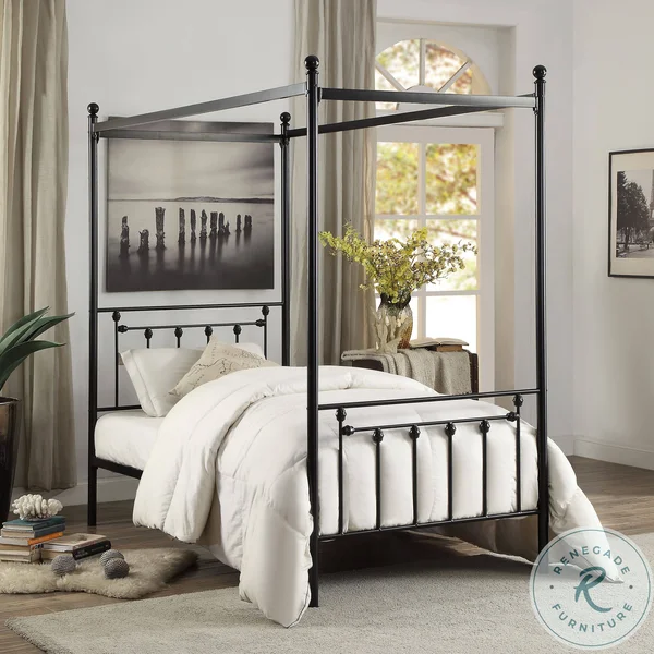Homelegance Chelone Metal Canopy Bed - Twin, Black