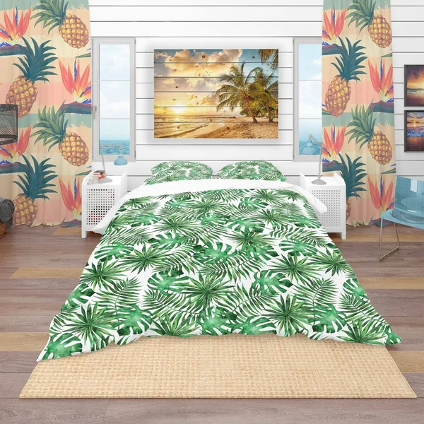Designart &Leaves & Brunches of Tropical Plants & Trees& Tropical Bedding Set - Duvet Cover & Shams - Twin Cover + 1