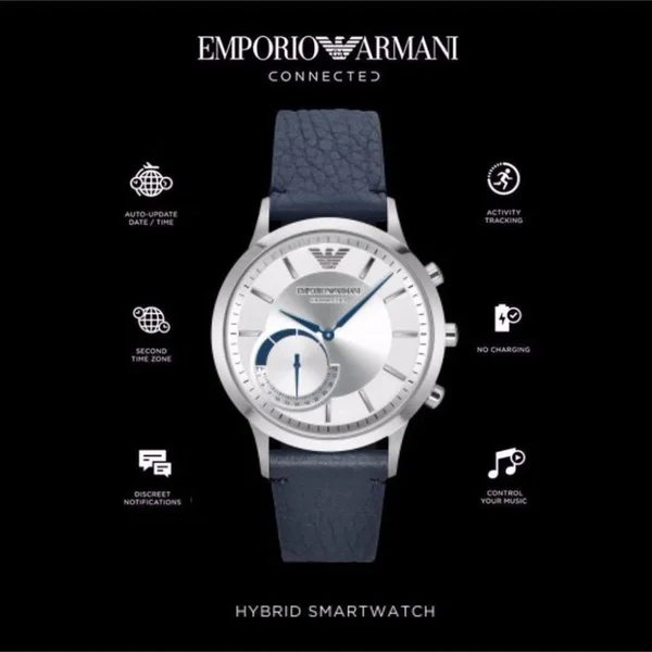 Emporio Armani Mens Connected Blue Leather Hybrid Smartwatch