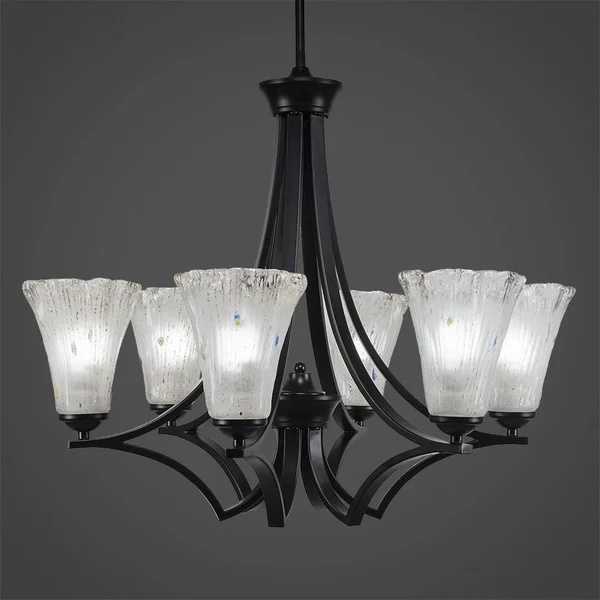 Toltec Lighting 566-MB-721 Zilo 6 Light Chandelier with 5.5x22 Fluted Frosted Crystal Glass - Matte Black Finish