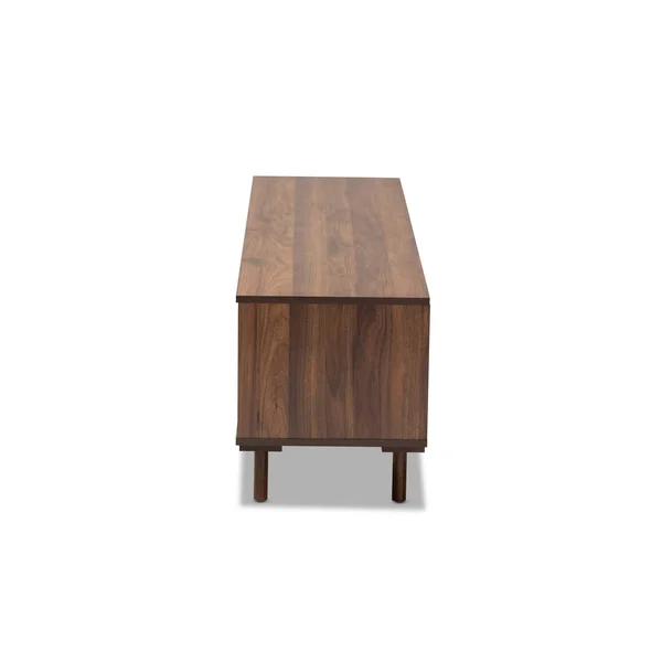 Baxton Studio Meike Mid-Century Modern Two-Tone Walnut Brown and White Finished Wood TV Stand