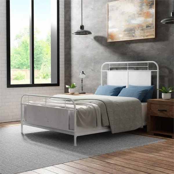Furniture of America Trinket Cal. King Metal Bed in Distressed White