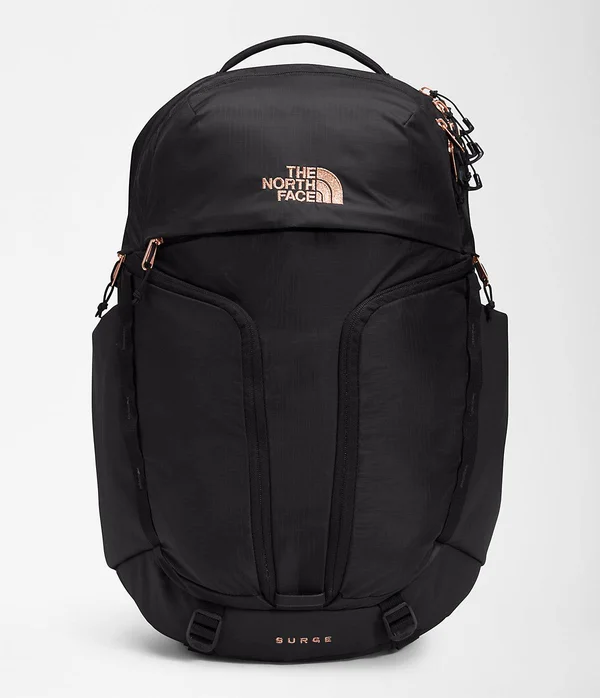 The North Face Women's Surge Backpack: Black Heather - Burnt Coral Metallic