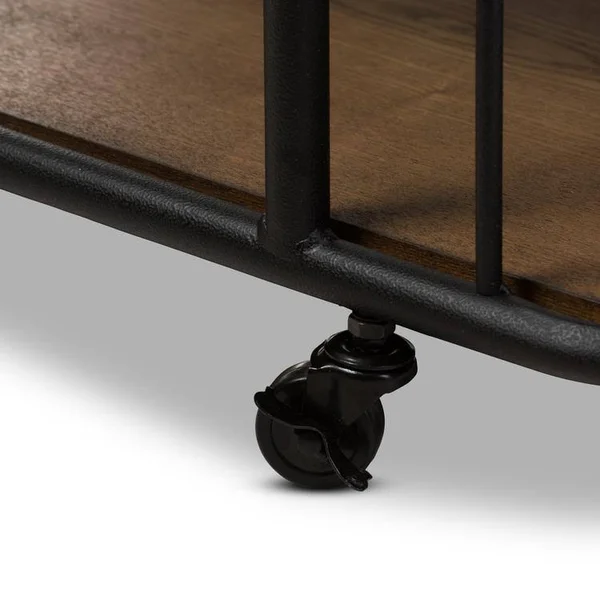 Baxton Studio Porter Rustic Industrial Style Antique Black Textured Finished Metal Distressed Ash Wood Mobile Serving Bar Cart