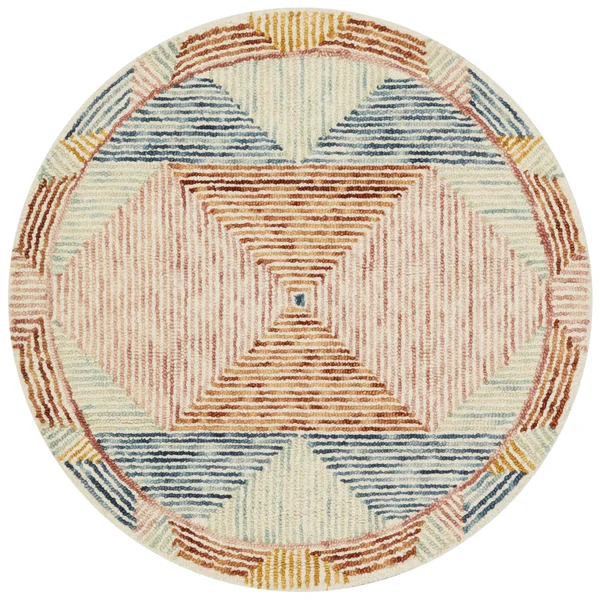 Alexander Home Kaleidoscope Geometric Hand-Hooked Wool Rug - 3&0x22 x 3&0x22 Round - Ivory, Multi