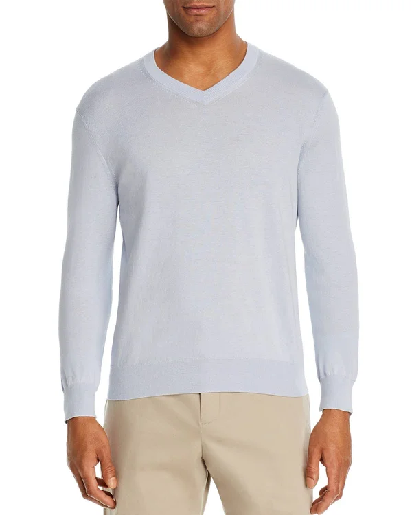 The Men's Store at Bloomingdale's V-Neck Cotton-Cashmere Sweater - 100% Exclusive - Blue