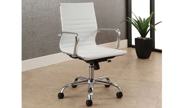 Abbyson Brentwood Silver Finish Leather Office Chair - White