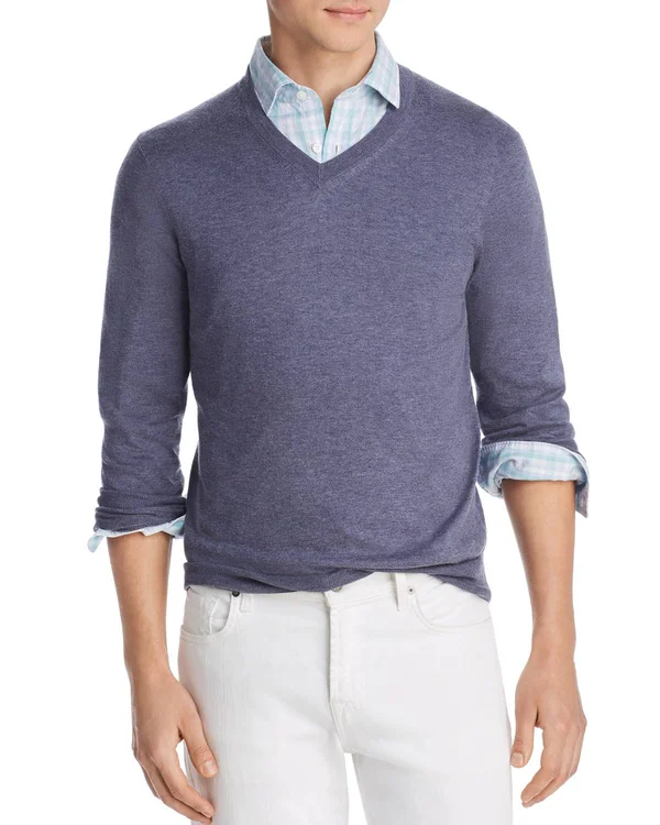 The Men's Store at Bloomingdale's V-Neck Cotton-Cashmere Sweater - 100% Exclusive - Blue