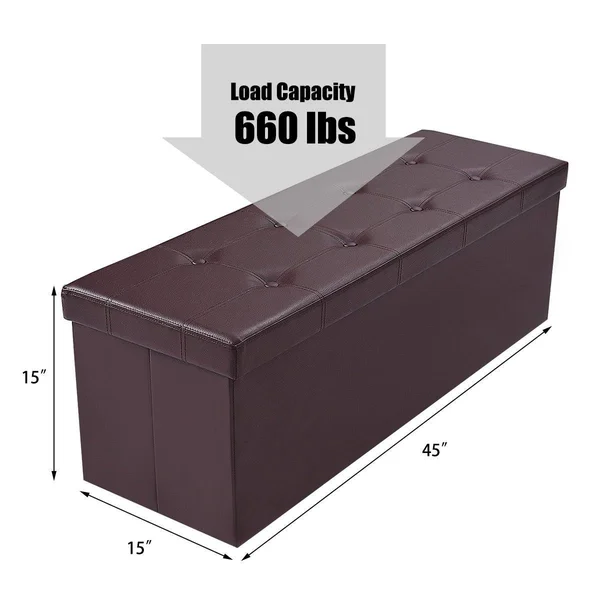 Porch & den Modoc Faux Leather Padded Foldable Storage Bench - Brown