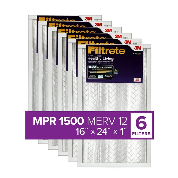 Filtrete 16x24x1 - AC Furnace Air Filter, MPR 1500, Healthy Living Ultra Allergen, 6-Pack