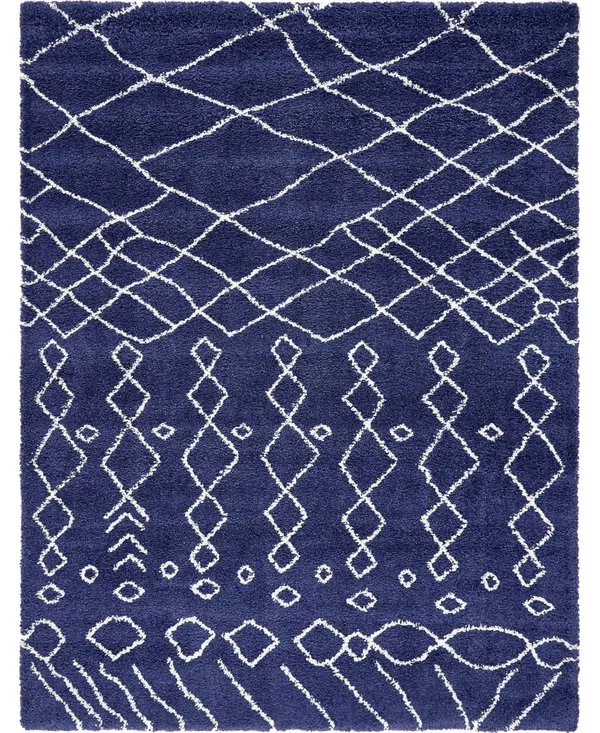 Unique Loom Geometric Rabat Shag Area Rug (9& x 12& - Navy Blue)