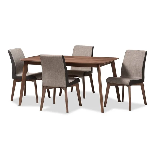 Mid-Century Beige and Brown Fabric 5-Piece Dining Set by Baxton Studio