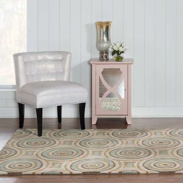 Linon Trio Area Rug - Cream - Aqua, Size: 8 x 10 ft.