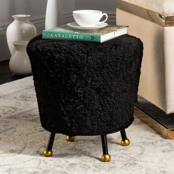 Safavieh Oriana Retro Sheepskin Ottoman - Black