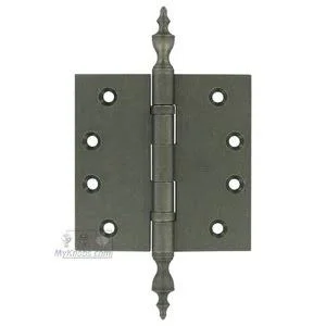 Omnia Door Hinges - 4x22 x 4x22 Ball BEARING, Solid Brass Hinge with Urn Finials in Vintage Iron - 985BB/4-085/URN2.VI