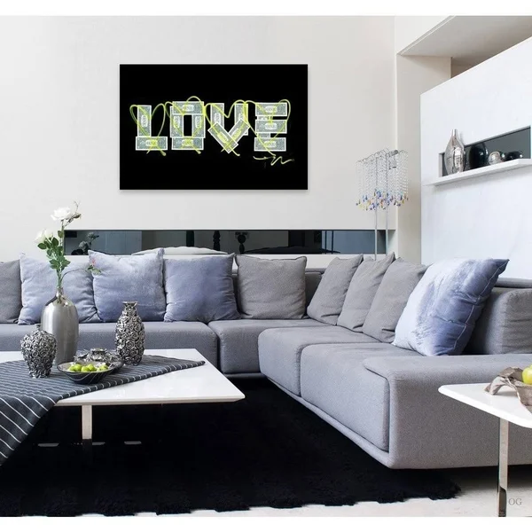 Oliver Gal 'Dollar Love' Typography and Quotes Wall Art Canvas Print - Green - Black (24 x 16)