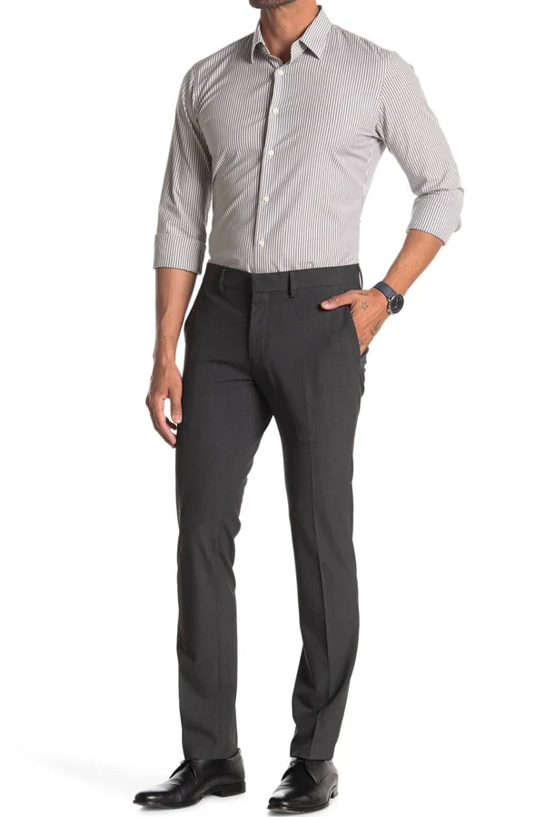 Kenneth Cole Stretch Solid Skinny Fit Flex Waistband Flat - Shoe Front Dress Pant