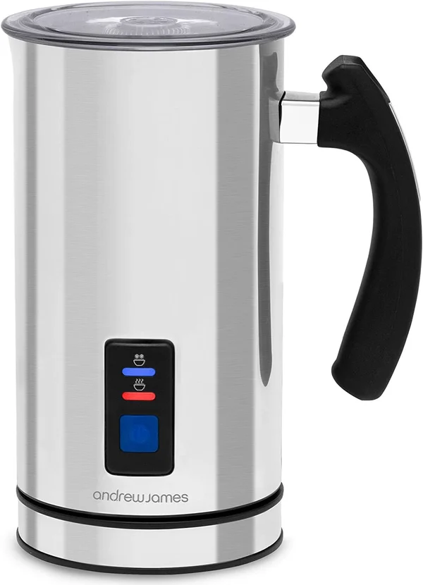 Andrew James Electric Milk Frother & Heater Warmer Jug Machine - 2 Attachments Including Whisk, Ideal for Coffee Latte or C