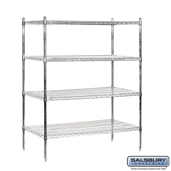 Salsbury Industries Wire Shelving - Stationary - 48 Inches Wide - 63 Inches High - 24 Inches Deep - Chrome