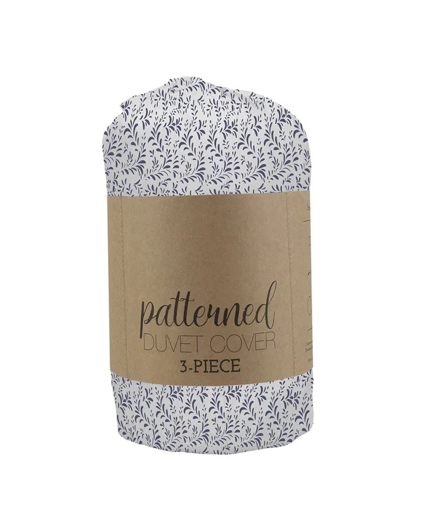 Simply Soft Duvet Cover Set Burst of Vines Patterned, Queen, Navy
