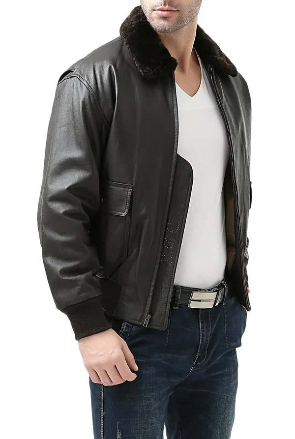 Landing Leathers Men's Navy g-1 Leather Flight Bomber Jacket Xs, Brown
