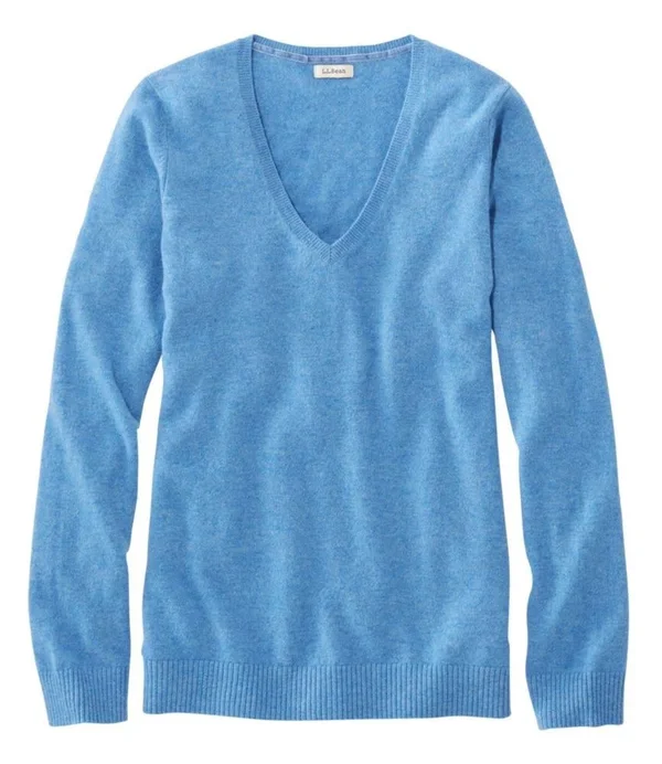 Women's Classic Cashmere Sweater, V-Neck Blue Medium, L.L.Bean