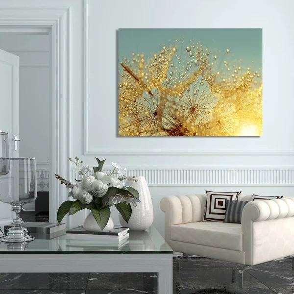 Picture Perfect International Dewy Dandelion Flower at Sunrise Close Up Full Giclee Print Canvas Wall Art - 36 Inches x 48 Inches