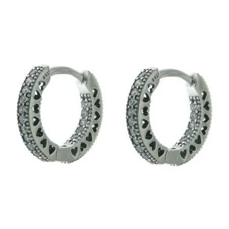 Pandora Hearts of Pandora Silver Hoop Earrings with CZ 296317CZ