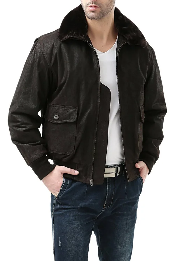 Landing Leathers Men's Navy g-1 Leather Flight Bomber Jacket Xs, Brown