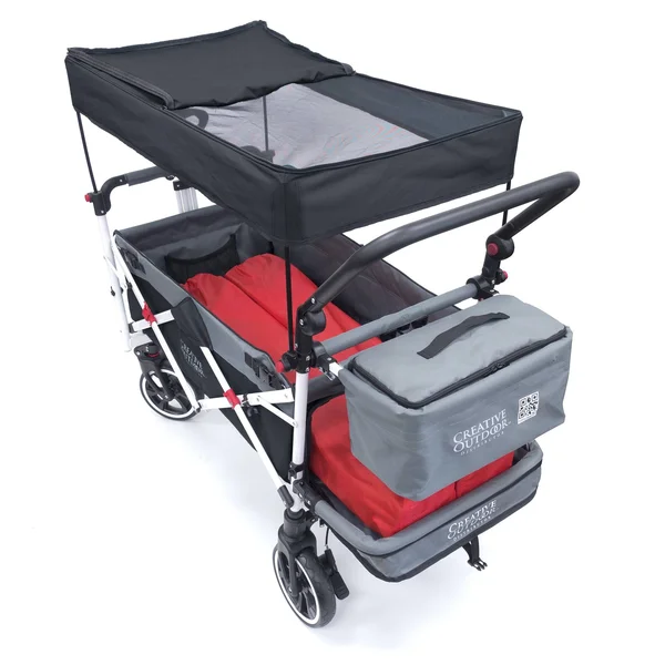 Push Pull Titanium Series Plus Folding Wagon Stroller with Canopy, Black Black/Gray, Assembly Required