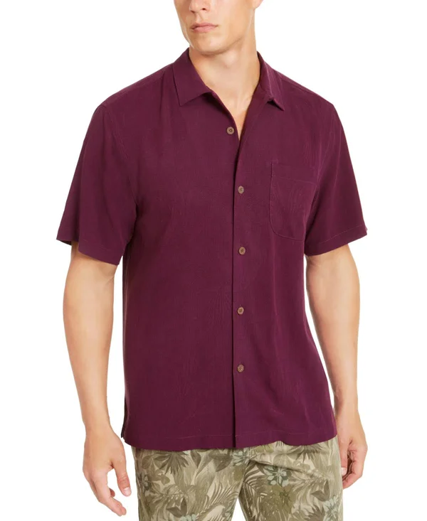 Tommy Bahama Men's Weekend Tropics Silk Shirt, Created for Macy&s - Rum Berry