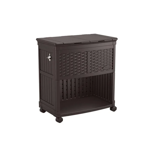 Suncast Outdoor Patio Deck Resin Entertaining Cooler Station Java 4 Pack