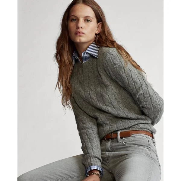 Ralph Lauren Women's Cable-Knit Cashmere Sweater - Size Xs in Battalion Grey Heather