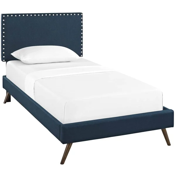 Modway Macie Twin Fabric Platform Bed with Round Splayed Legs - Azure