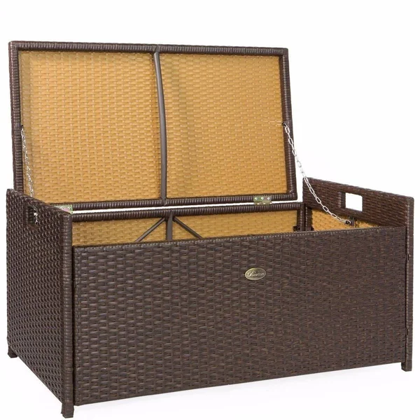 Barton Outdoor Storage Bench Rattan Style Deck Box with Cushion, 60-Gallon