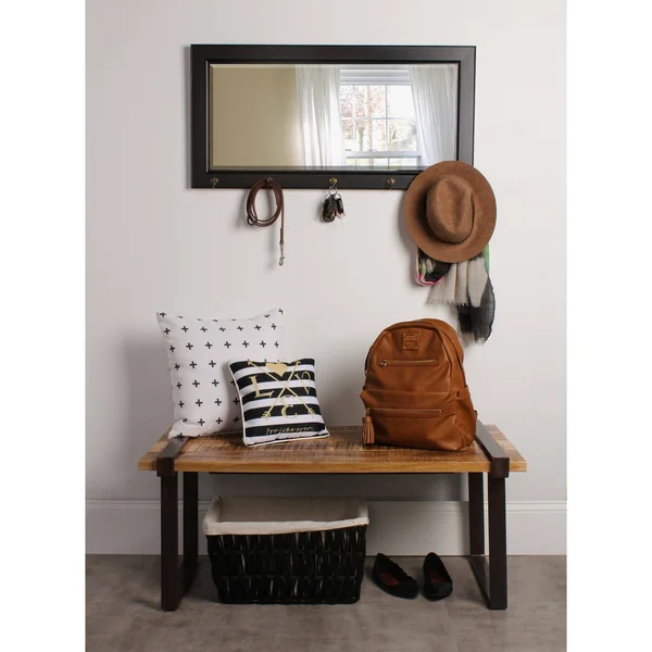 DesignOvation Pub Mirror with 5 Metal Hooks Black